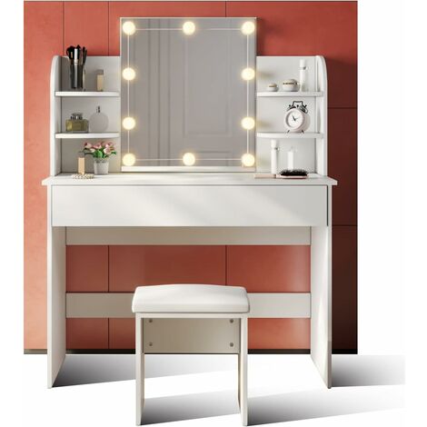 Coiffeuse avec éclairage et tabouret Blanc 108 x 40 x 140 cm