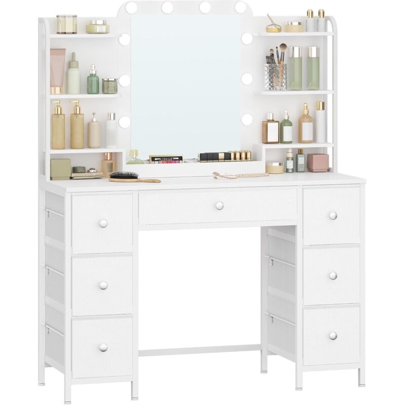 Coiffeuse avec éclairage LED – Grand miroir HD – 10 lumières réglables – 7 tiroirs – Design élégant – Dimensions 40x108x142 cm