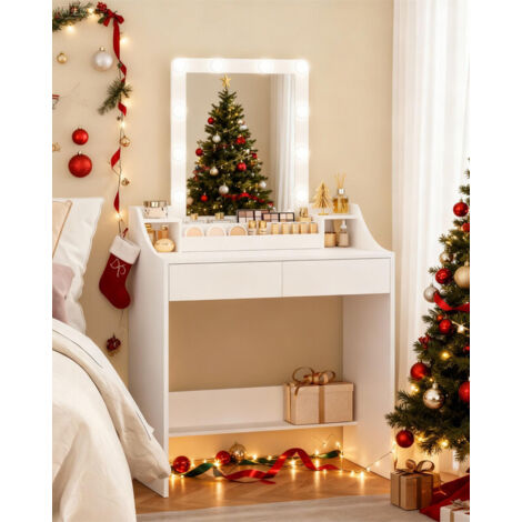 Coiffeuse avec éclairage LED – Miroir intégré – 2 compartiments ouverts – Panneau de particules – Dimensions 80x40x140 cm
