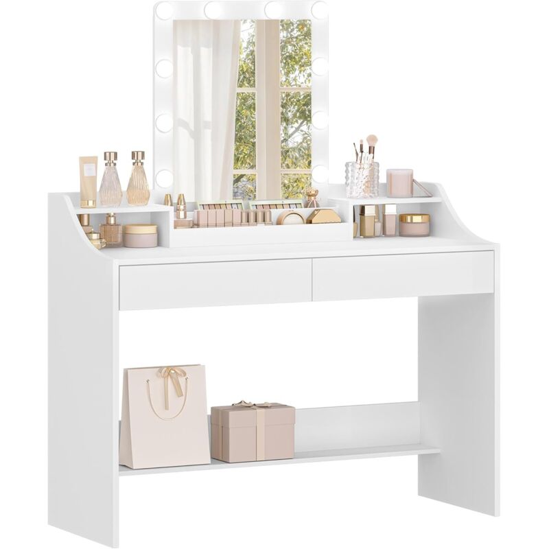 Coiffeuse avec Eclairage LED,avec Miroir, 2 Compartiments Ouverts