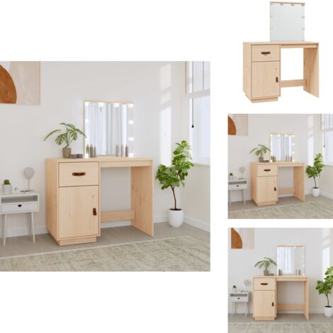 Coiffeuse avec LED 95x50x133,5 cm Bois de pin massif - Coiffeuse - Meuble De Salle De Bain - Vanity - Miroir - Éclairage Led