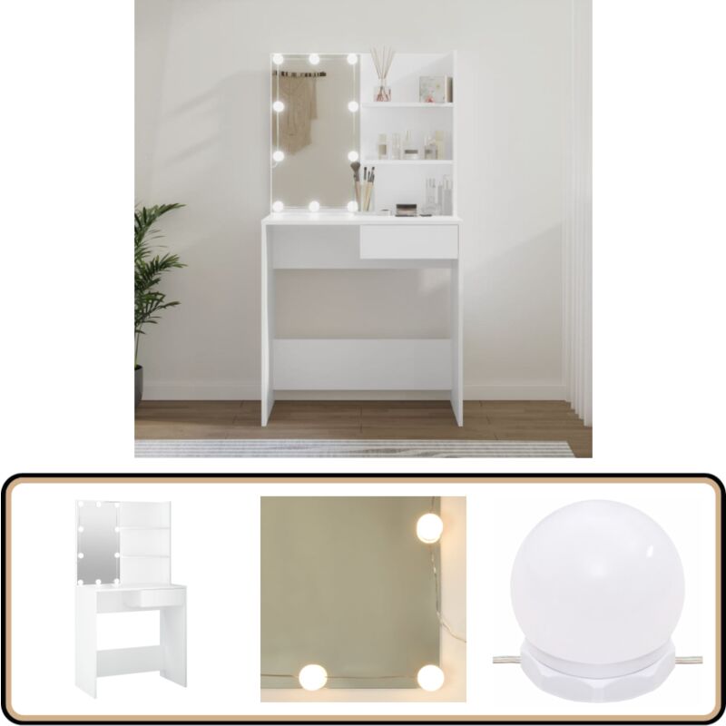 Vidaxl - Coiffeuse avec led Blanc 74,5x40x141 cm - Coiffeuse - Meuble De Salle De Bain - Vanity - Table De Maquillage - Éclairage Led
