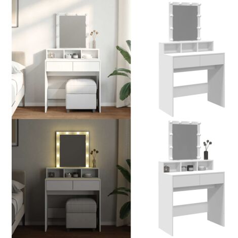Coiffeuse avec LED blanc 80x41x144,5 cm - Coiffeuse - Meuble Salle De Bain - Vanity - Table De Maquillage - Miroir Lumineux - Home & Living