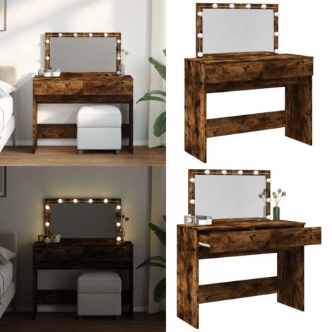 Coiffeuse avec LED chêne fumé 100x40x120 cm - Coiffeuse avec lumière LED - Coiffeuse bois