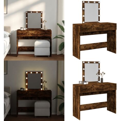 Coiffeuse avec LED chêne fumé 100x40x130 cm - Coiffeuse - Meuble De Salle De Bain - Table De Maquillage - Vanity - Miroir Lumineux - Home & Living