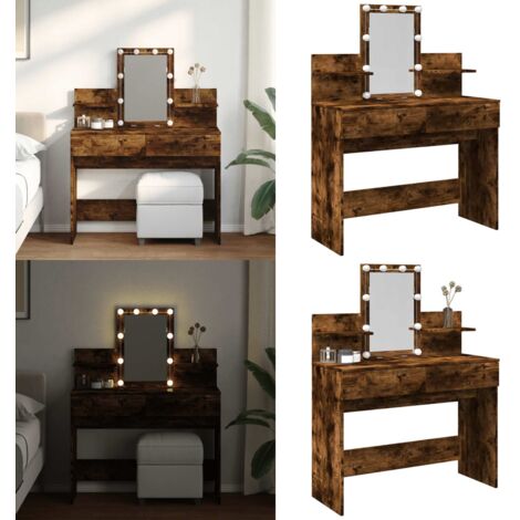 Coiffeuse avec LED chêne fumé 100x40x130 cm - Table De Maquillage - Coiffeuse - Meuble De Salle De Bain - Vanity - Miroir Lumineux - Home & Living