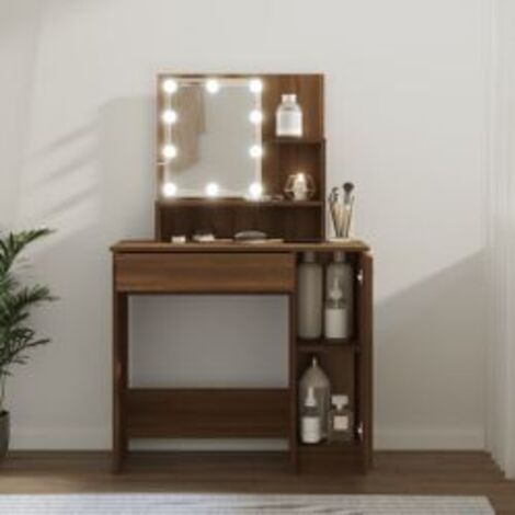 Coiffeuse avec LED Chêne marron 86,5x35x136