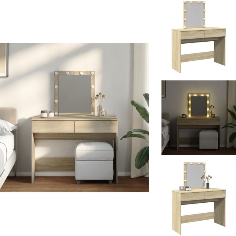 Vidaxl - Coiffeuse avec led chêne sonoma 100x40x130 cm - Coiffeuse - Meuble De Salle De Bain - Vanity - Table De Maquillage - Éclairage Led