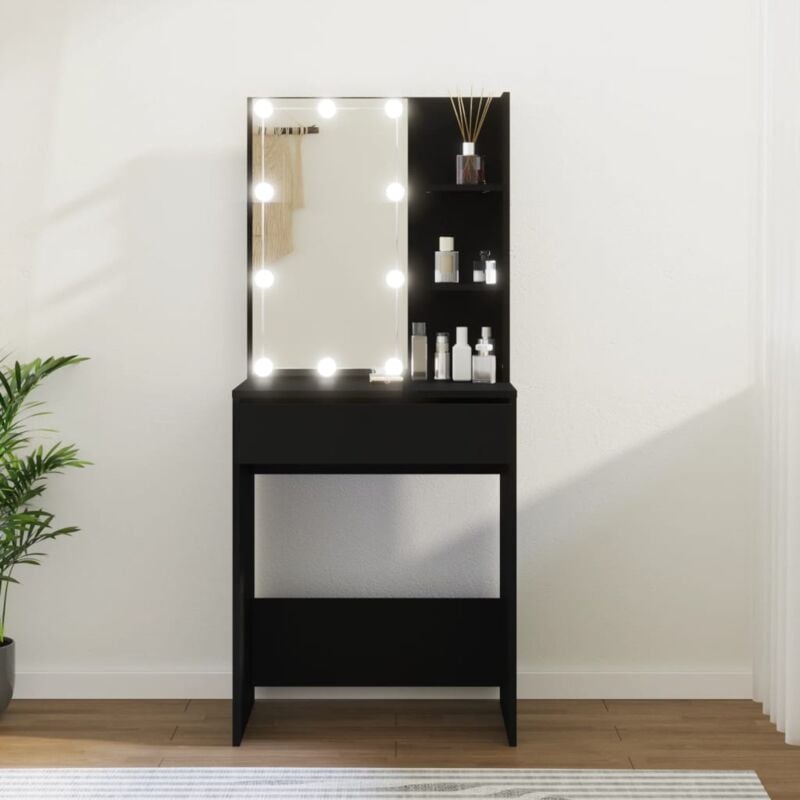coiffeuse avec led contemporain - meuble de chambre noir 60x40x140 cm bv509168