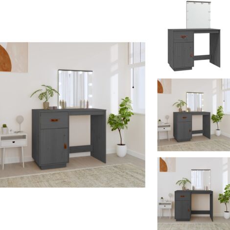 Coiffeuse avec LED Gris 95x50x133,5 cm Bois de pin massif - Coiffeuse - Meuble De Salle De Bain - Vanity - Miroir - Éclairage Led