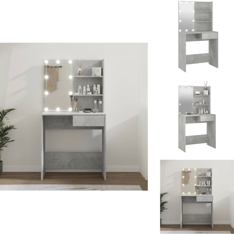 Coiffeuse avec led Gris béton 74,5x40x141 cm - Coiffeuse - Meuble Maquillage - Vanity - Table Cosmetique - Éclairage Led