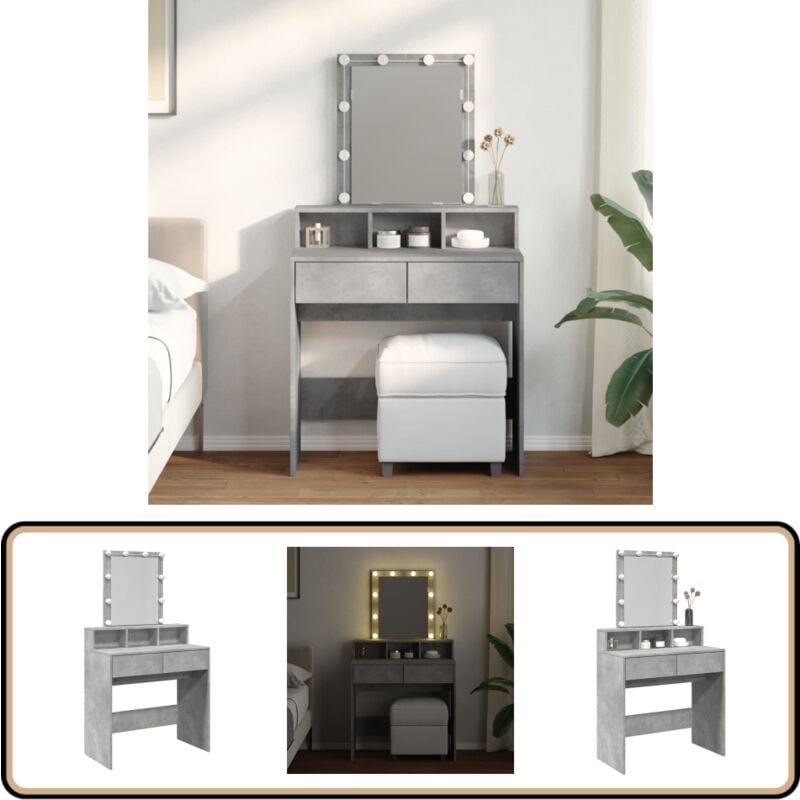 Vidaxl - Coiffeuse avec led gris béton 80x41x144,5 cm - Coiffeuse - Meuble De Salle De Bain - Table De Maquillage - Bureau De Maquillage - Éclairage