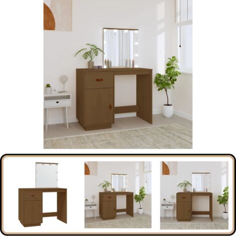 Coiffeuse avec LED Marron miel 95x50x133,5cm Bois de pin massif - Coiffeuse - Meuble De Salle De Bain - Vanity - Table De Maquillage - Éclairage Led