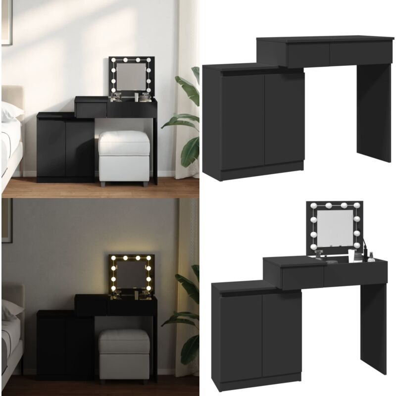Vidaxl - Coiffeuse avec led noir 115x37x110,5 cm - Coiffeuse - Meuble De Salle De Bain - Table De Maquillage - Vanity - Miroir Lumineux - Home &