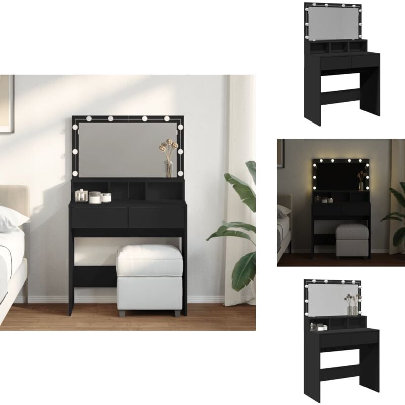 Vidaxl - Coiffeuse avec led noir 80x41x134,5 cm - Coiffeuse - Meuble De Salle De Bain - Vanity - Table De Maquillage - Miroir