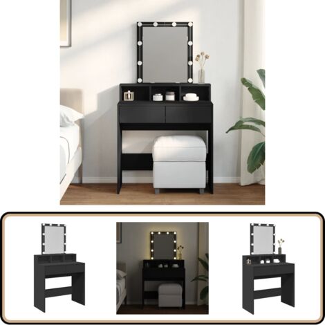 Coiffeuse avec LED noir 80x41x144,5 cm - Coiffeuse - Meuble De Salle De Bain - Vanity - Table De Maquillage - Miroir Lumineux