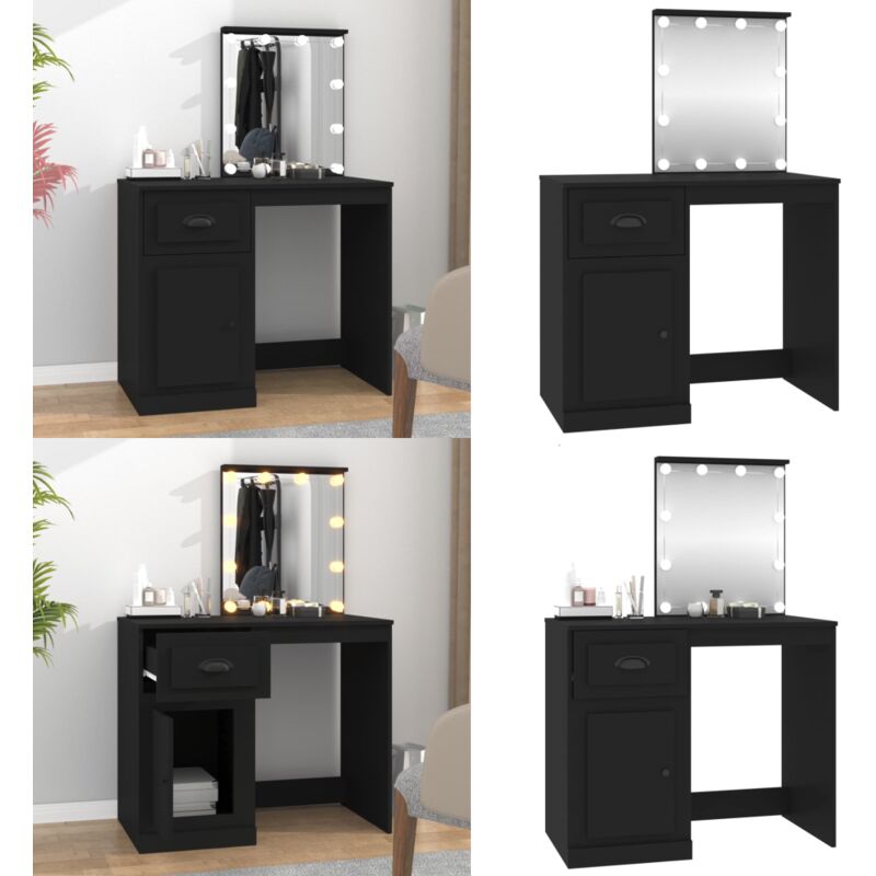 Coiffeuse avec LED noir 90x50x132,5 cm bois d'ingénierie - Coiffeuse - Meuble De Salle De Bain - Vanity - Miroir - Éclairage Led - Home & Living