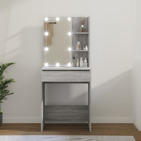 Table De Maquillage Coiffeuse Blanc Avec Éclairage Led Miroir Et Tabouret  En Mdf à Prix Carrefour