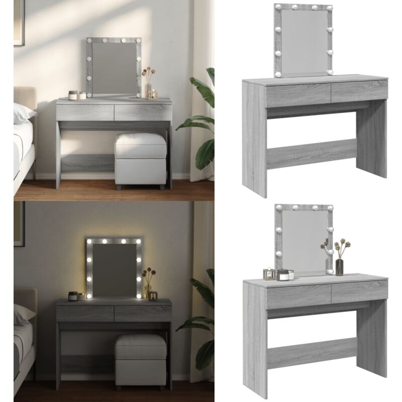 Vidaxl - Coiffeuse avec led sonoma gris 100x40x130 cm - Coiffeuse - Meuble De Salle De Bain - Vanity - Table De Maquillage - Miroir - Home & Living