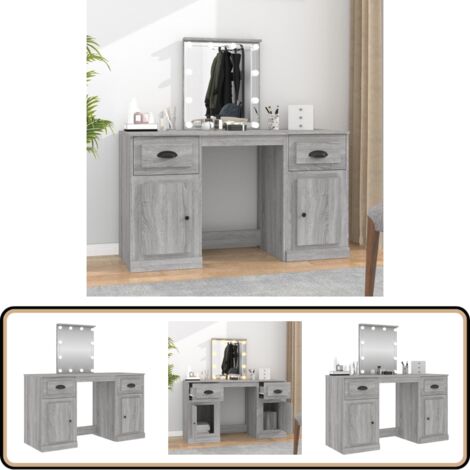 Coiffeuse avec LED sonoma gris 130x50x132,5 cm - Coiffeuse - Meuble De Salle De Bain - Vanity - Miroir Lumineux - Éclairage Led