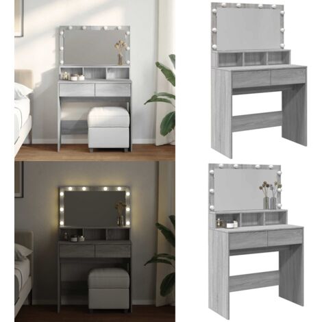 Coiffeuse avec LED sonoma gris 80x41x134,5 cm - Coiffeuse avec lumière LED - Coiffeuse bois d'ingénierie