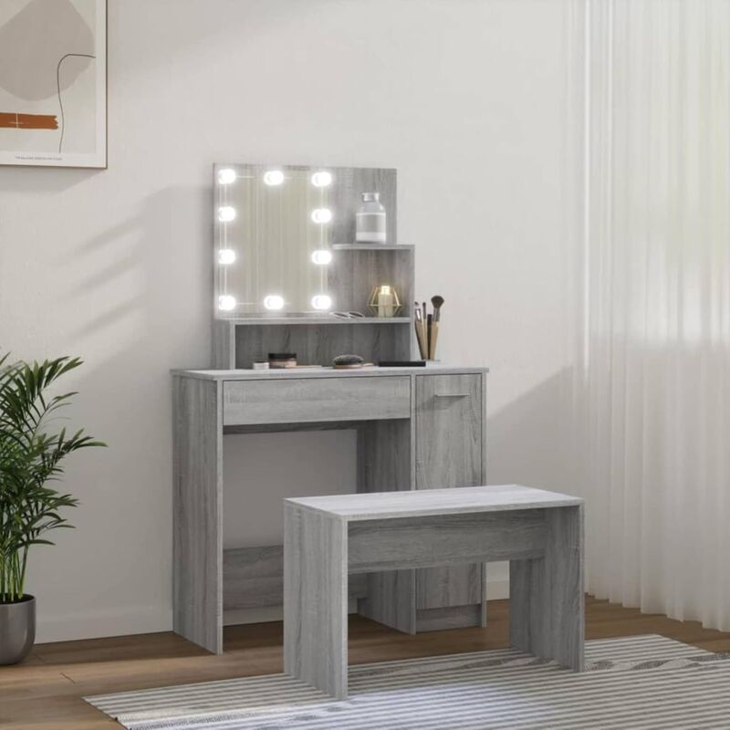 Largeight - Coiffeuse avec led Sonoma gris 86,5x35x136 cm