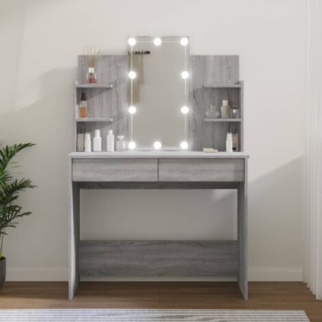 Coiffeuse Madison grise avec grand miroir encadré avec éclairage LED