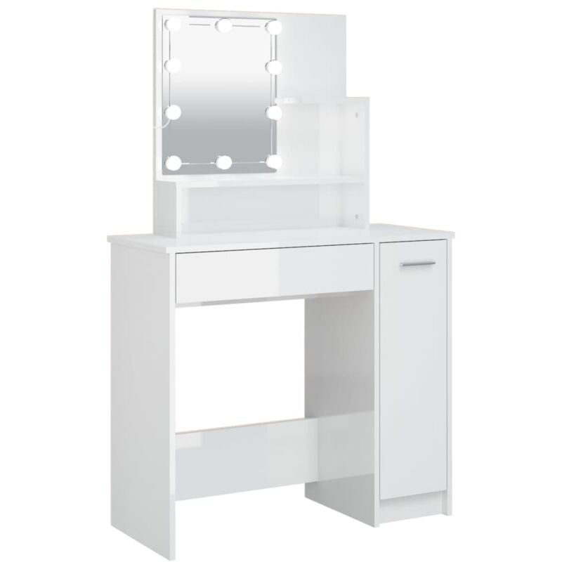 Coiffeuse avec led Table console - Meuble de chambre Blanc brillant 86,5x35x136 cm BV622595 Bonnevie