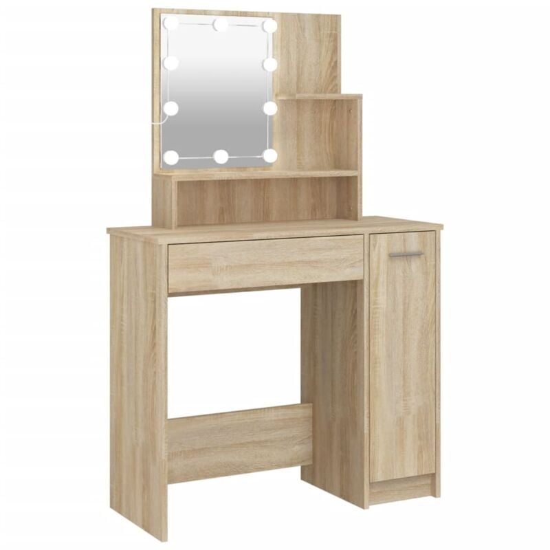 Coiffeuse avec led Table console - Meuble de chambre Chêne sonoma 86,5x35x136 cm BV190443 - Brun