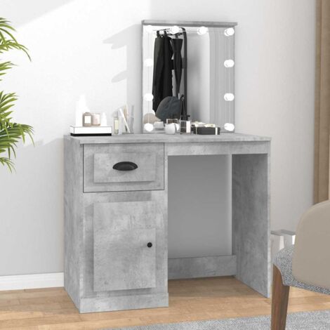 Coiffeuse avec LED  Table de maquillage  Coiffeuse Maquillage gris béton 90x50x132,5 cm bois d'ingénierie DNBD46131