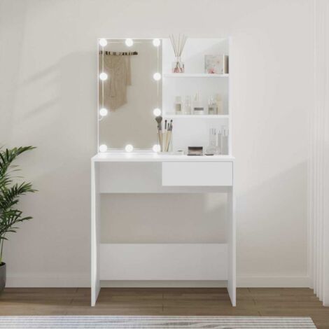 Coiffeuse avec LED, Table de maquillage, Meuble coiffeuse Blanc 74,5x40x141 cm RDS2577