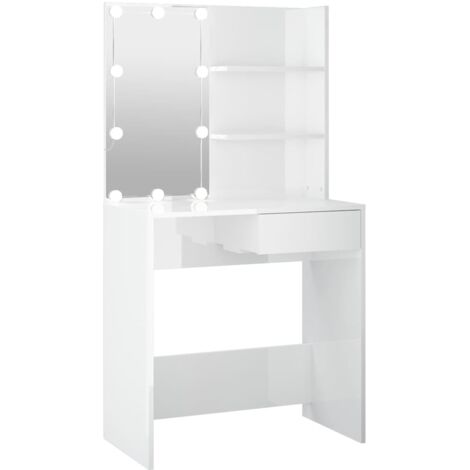 Coiffeuse avec LED, Table de maquillage, Meuble coiffeuse Blanc brillant 74,5x40x141 cm RDS8480