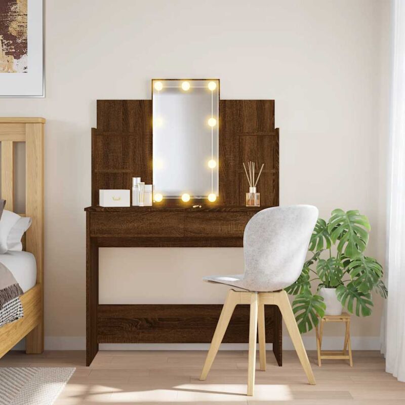 Vidaxl - Coiffeuse avec lumières led chêne marron 96x40x142 cm