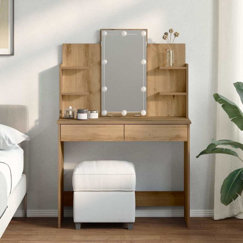 Coiffeuse avec lumières led chêne artisanal 96x40x142 cm - Vidaxl