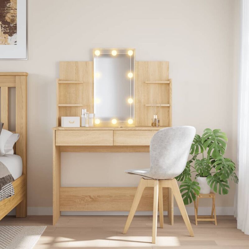 Coiffeuse avec lumières led chêne sonoma 96x40x142 cm Vidaxl