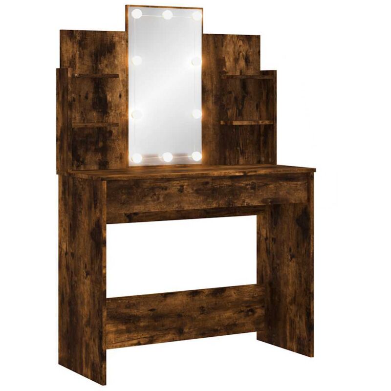 Coiffeuse avec lumières led chêne fumé 96x40x142 cm