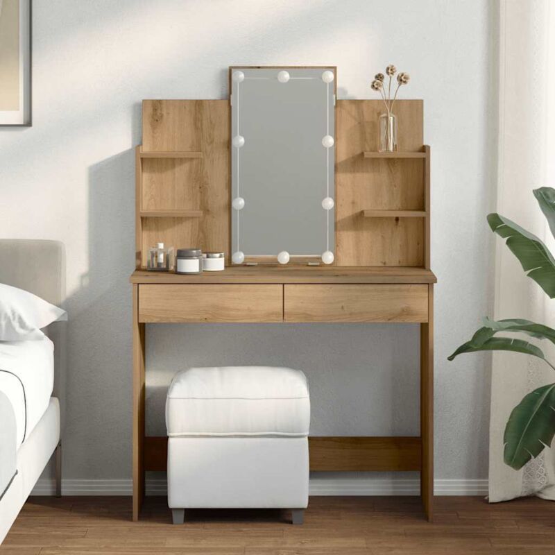 Torana - Coiffeuse avec lumières led chêne artisanal 96x40x142 cm