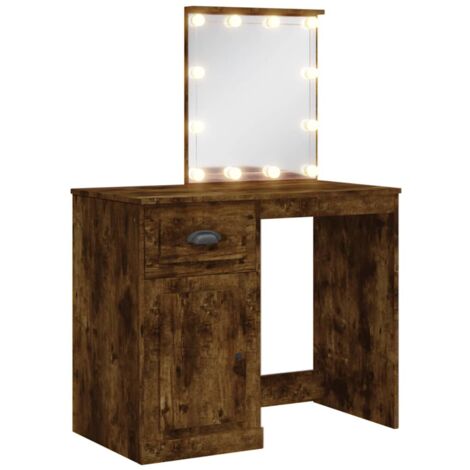 Coiffeuse avec lumières LED chêne fumé 90x42x132,5