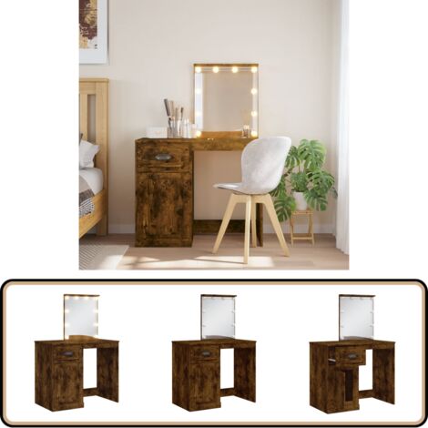 Coiffeuse avec lumières LED chêne fumé 90x42x132,5 cm - Coiffeuse - Meuble De Salle De Bain - Table De Maquillage - Éclairage Led - Miroir