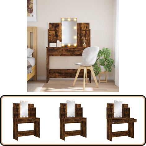 Coiffeuse avec lumières LED chêne fumé 96x40x142 cm - Coiffeuse - Meuble De Salle De Bain - Table De Maquillage - Miroir Avec Éclairage Led - Rangements