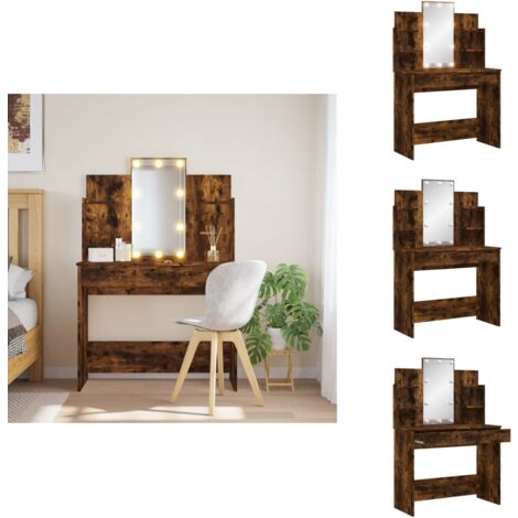 Coiffeuse avec lumières LED chêne fumé 96x40x142 cm - Coiffeuse - Meuble De Salle De Bain - Table De Maquillage - Miroir Avec Éclairage Led - Rangements