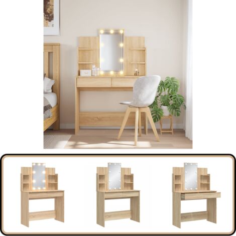 Coiffeuse avec lumières LED chêne sonoma 96x40x142 cm - Coiffeuse - Meuble De Salle De Bain - Table De Maquillage - Éclairage Led - Miroir