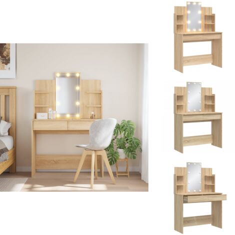 Coiffeuse avec lumières LED chêne sonoma 96x40x142 cm - Coiffeuse - Meuble De Salle De Bain - Table De Maquillage - Éclairage Led - Miroir