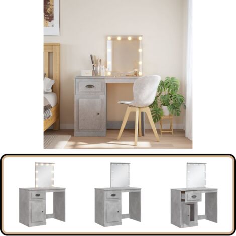 Coiffeuse avec lumières LED gris béton 90x42x132,5 cm - Coiffeuse - Meuble De Salle De Bain - Table De Maquillage - Miroir Lumineux - Éclairage Led
