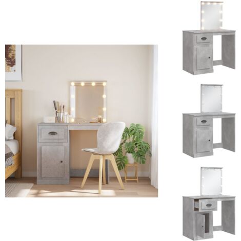 Coiffeuse avec lumières LED gris béton 90x42x132,5 cm - Coiffeuse - Meuble De Salle De Bain - Table De Maquillage - Miroir Lumineux - Éclairage Led