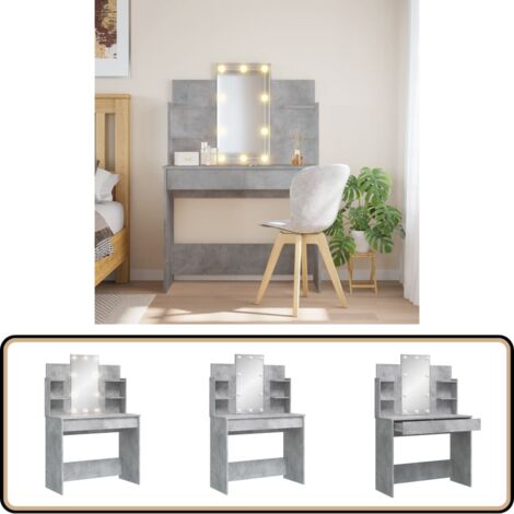 Coiffeuse avec lumières LED gris béton 96x40x142 cm - Coiffeuse - Meuble De Salle De Bain - Table De Maquillage - Miroir Lumineux - Éclairage Led