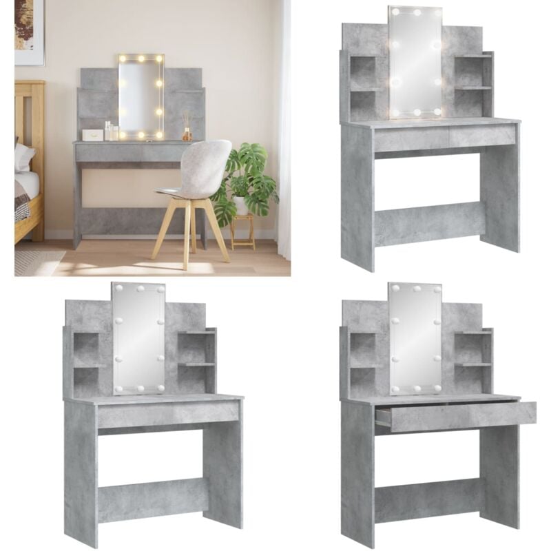 Vidaxl - Coiffeuse avec lumières led gris béton 96x40x142 cm - Coiffeuse - Meuble De Salle De Bain - Table De Maquillage - Miroir Lumineux