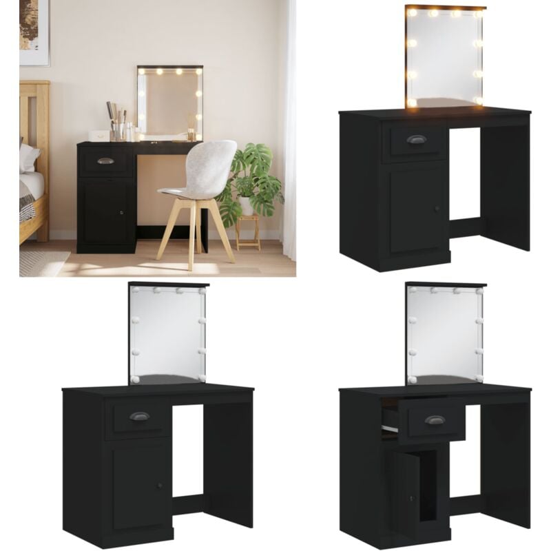 Vidaxl - Coiffeuse avec lumières led noir 90x42x132,5cm - Coiffeuse - Meuble De Salle De Bain - Table De Maquillage - Miroir Lumineux - Éclairage Led