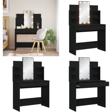 Coiffeuse avec lumières LED noir 96x40x142 cm - Coiffeuse - Meuble De Salle De Bain - Table De Maquillage - Éclairage Led - Miroir - Home & Living