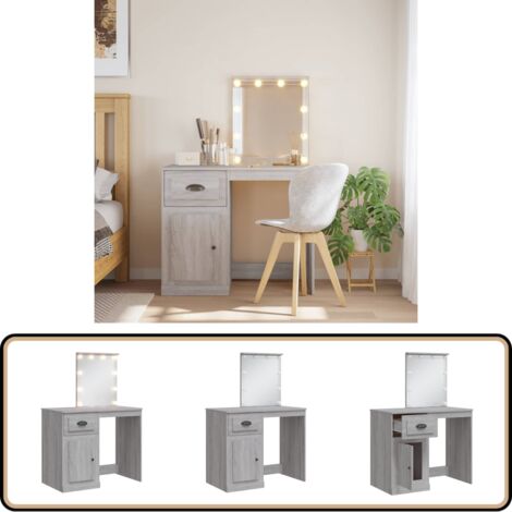 Coiffeuse avec lumières LED sonoma gris 90x42x132,5 cm - Coiffeuse - Meuble De Salle De Bain - Table De Maquillage - Miroir Lumineux - Éclairage LED